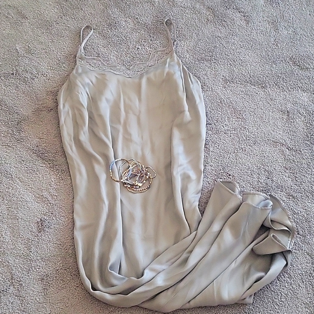 Gray midi slip dress satin M